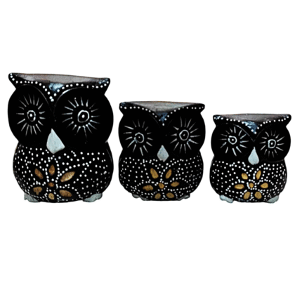Trio de búhos de madera 7.8.10 cm